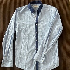 Express Men's Blue Polka Dot Shirt